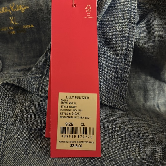 Blue Linen Lilly Pulitzer Mini Dress New XL NEW - Picture 2 of 3